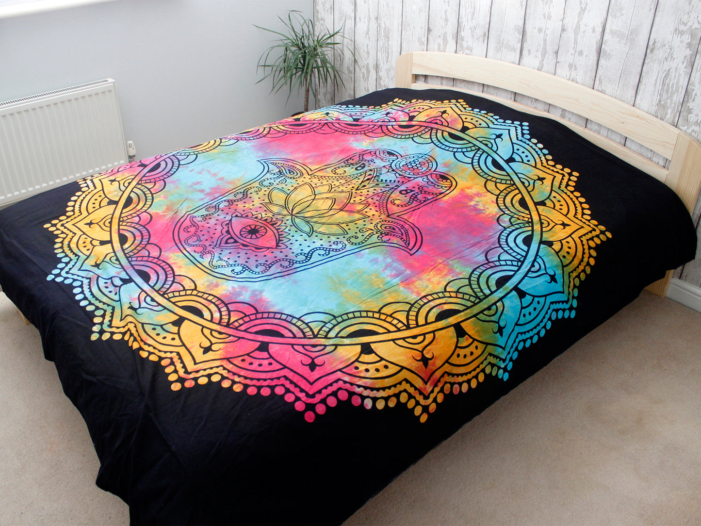 Double Cotton Bedspread + Wall Hanging - Black Hamsa 230cm x 200cm