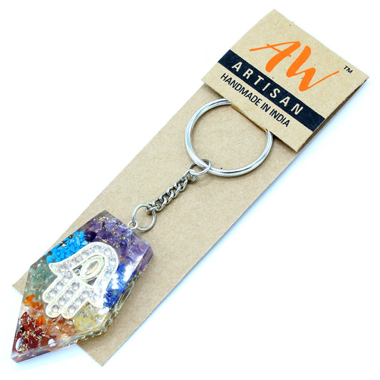 Orgonite Power Keyring - Gemstone Chakra Hamsa