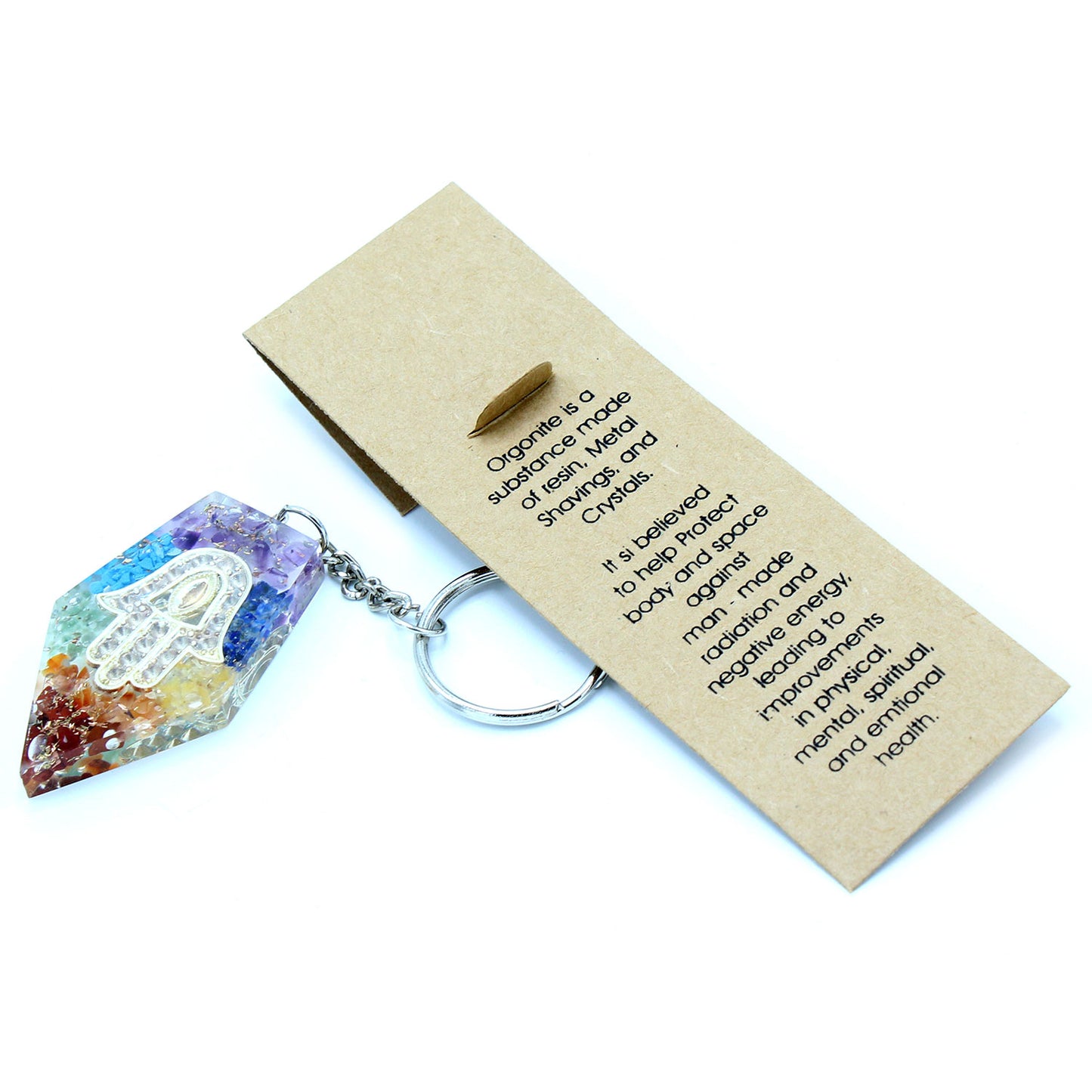 Orgonite Power Keyring - Gemstone Chakra Hamsa