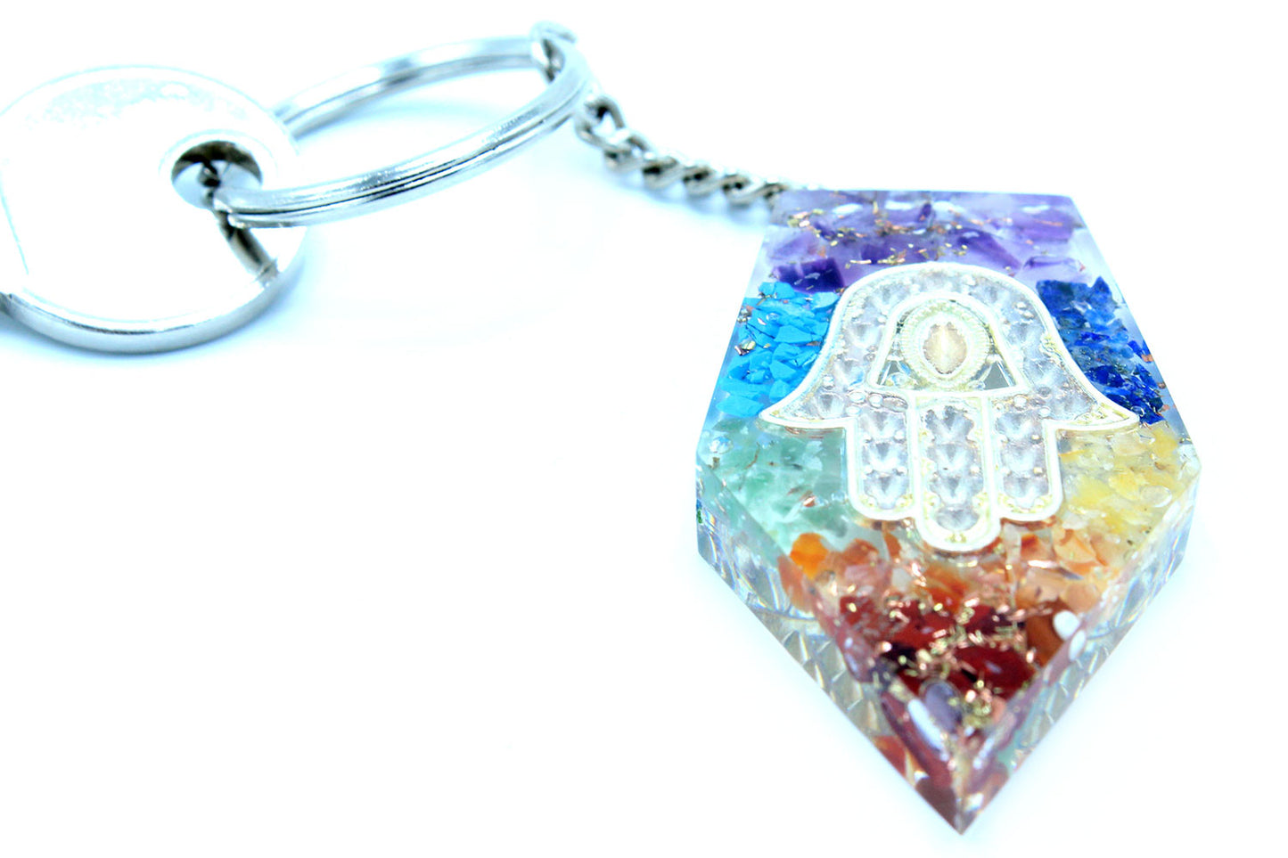 Orgonite Power Keyring - Gemstone Chakra Hamsa