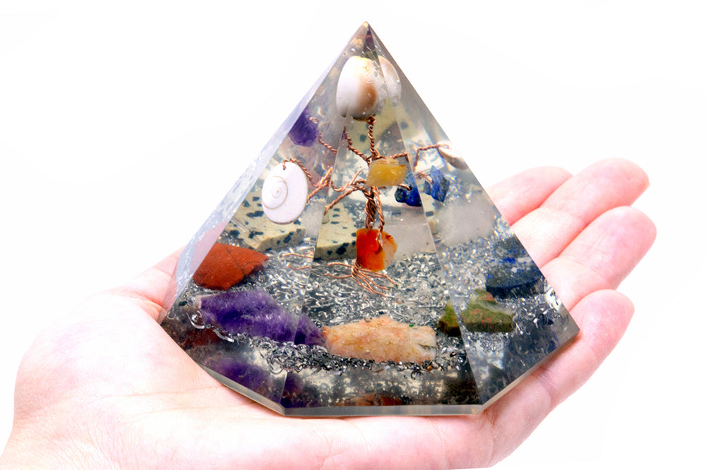 Orgonite 7 sided Pyramid - Gemstone Wisdom Tree - 90 mm