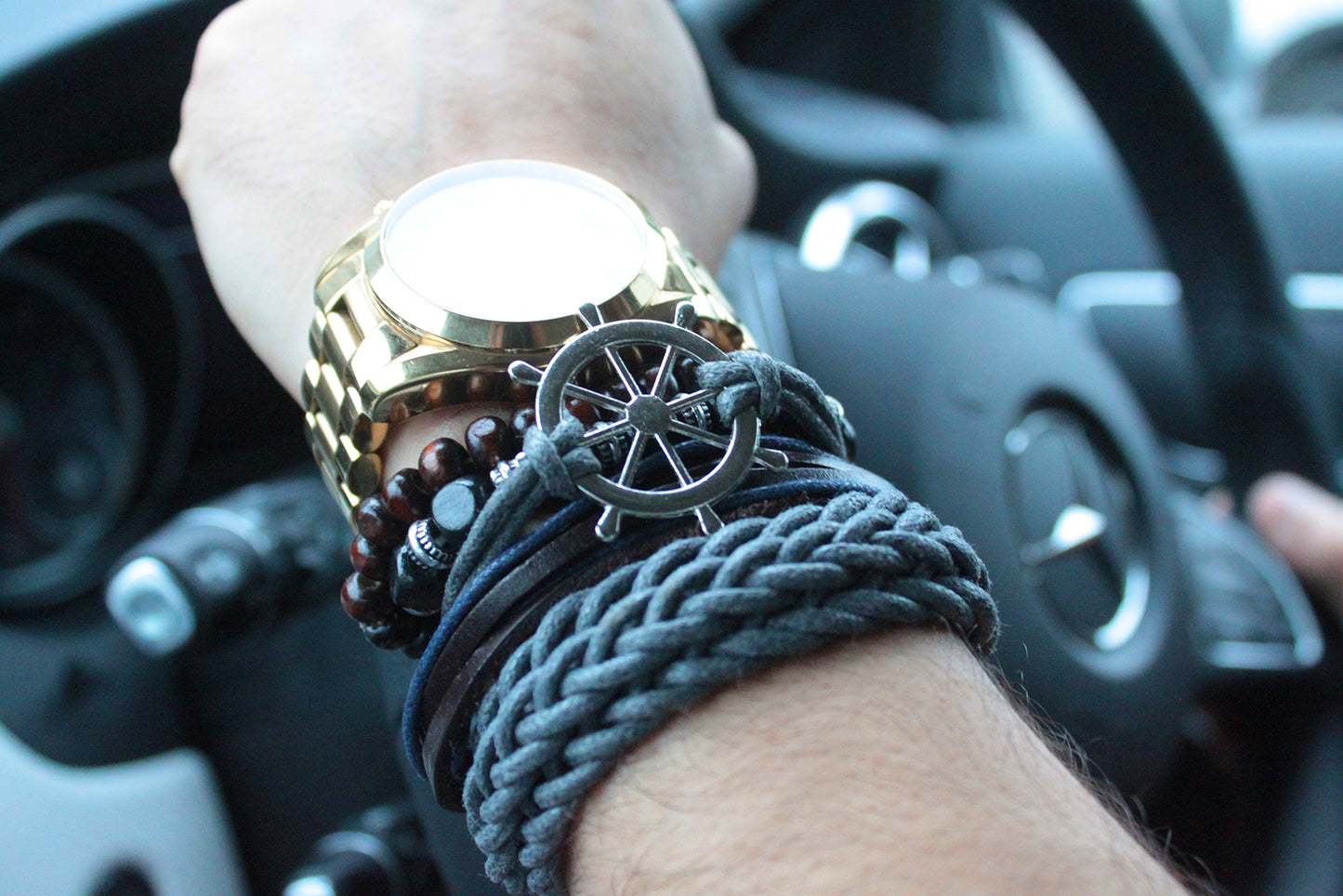 Masculine Bracelet Sets - Metal & Leather (asst)