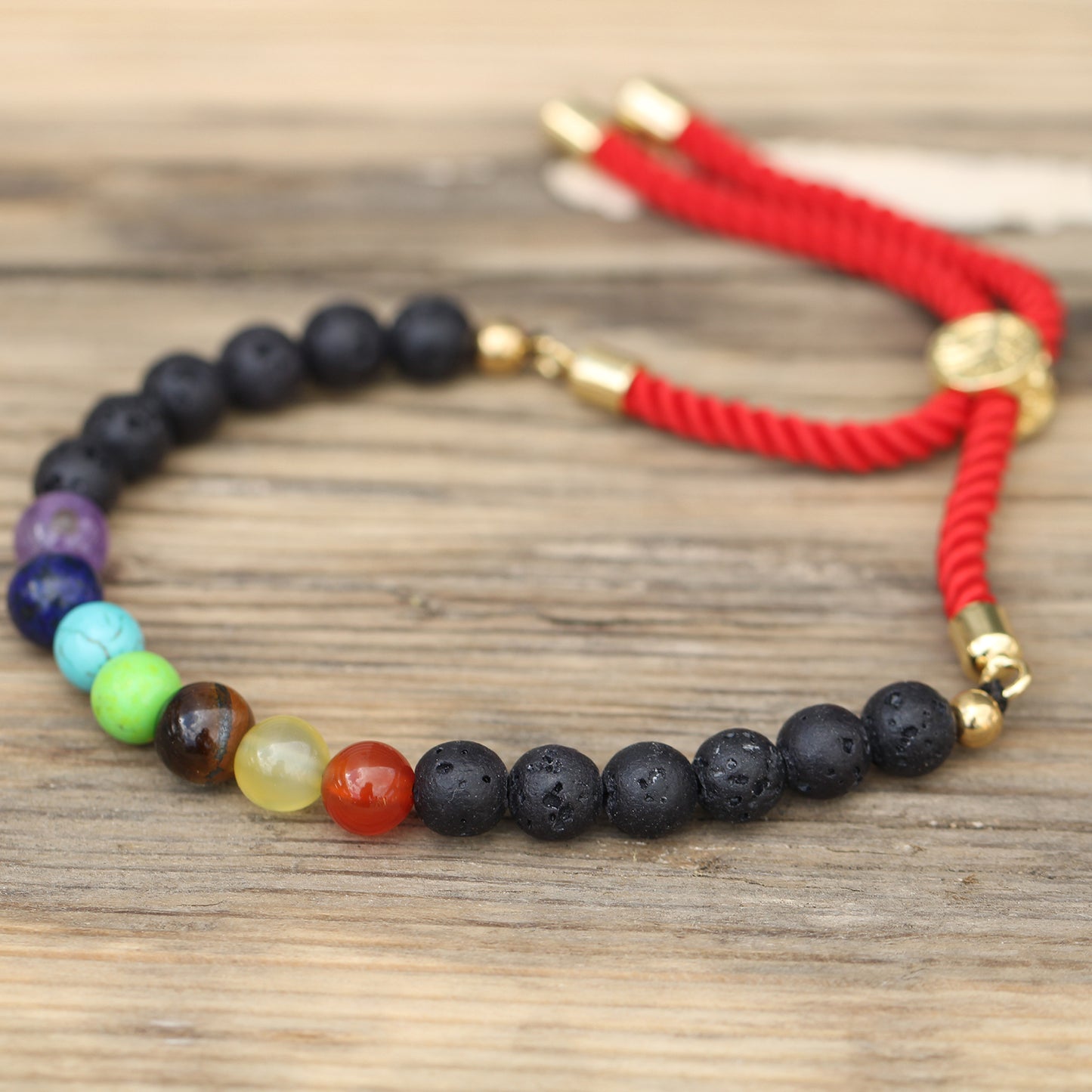 18K Gold Plated Gemstone Royal String Bracelet - Lava Stone Chakra