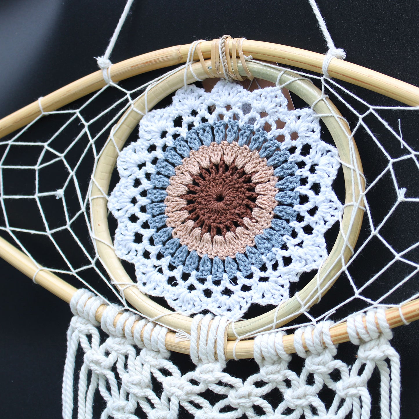 Protection Dream Catcher - Med Macrame Eye White/ Gey/Brown