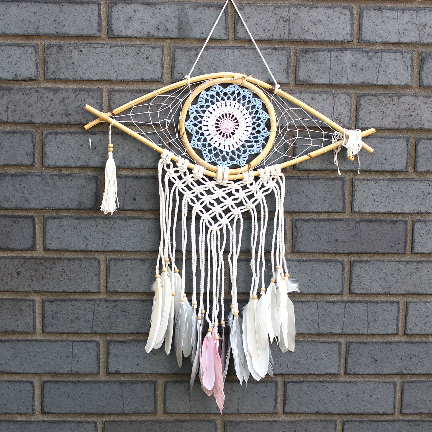 Protection Dream Catcher - Med Macrame Eye Blue/ Whie/Pink