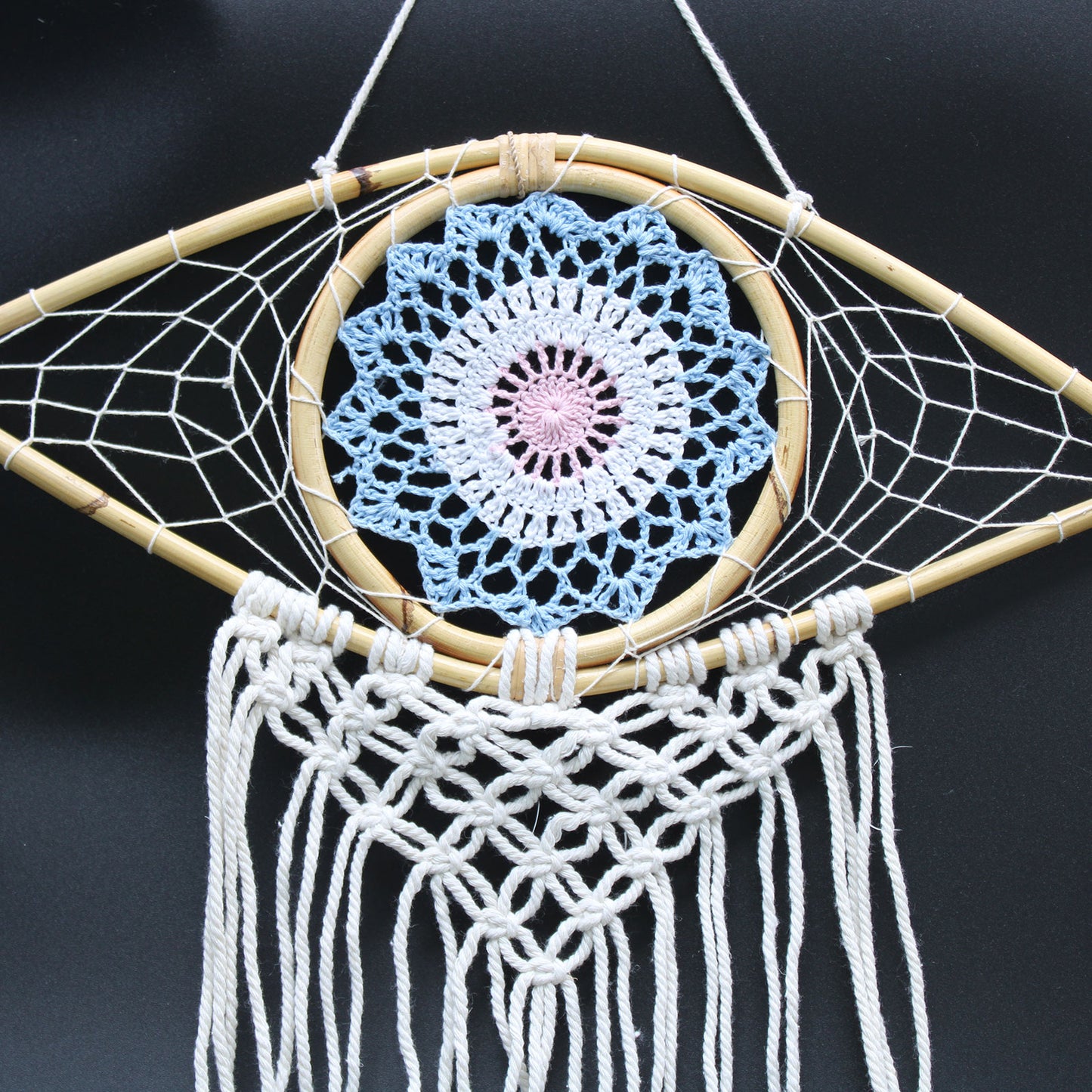 Protection Dream Catcher - Med Macrame Eye Blue/ Whie/Pink