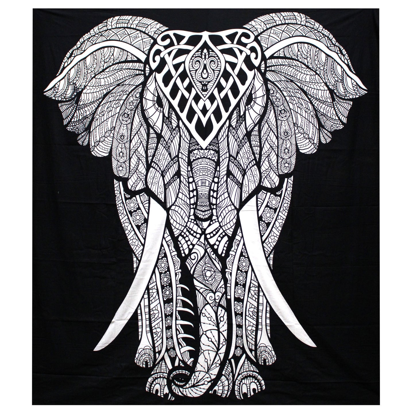 B&W Double Cotton Bedspread + Wall Hanging - Elephant