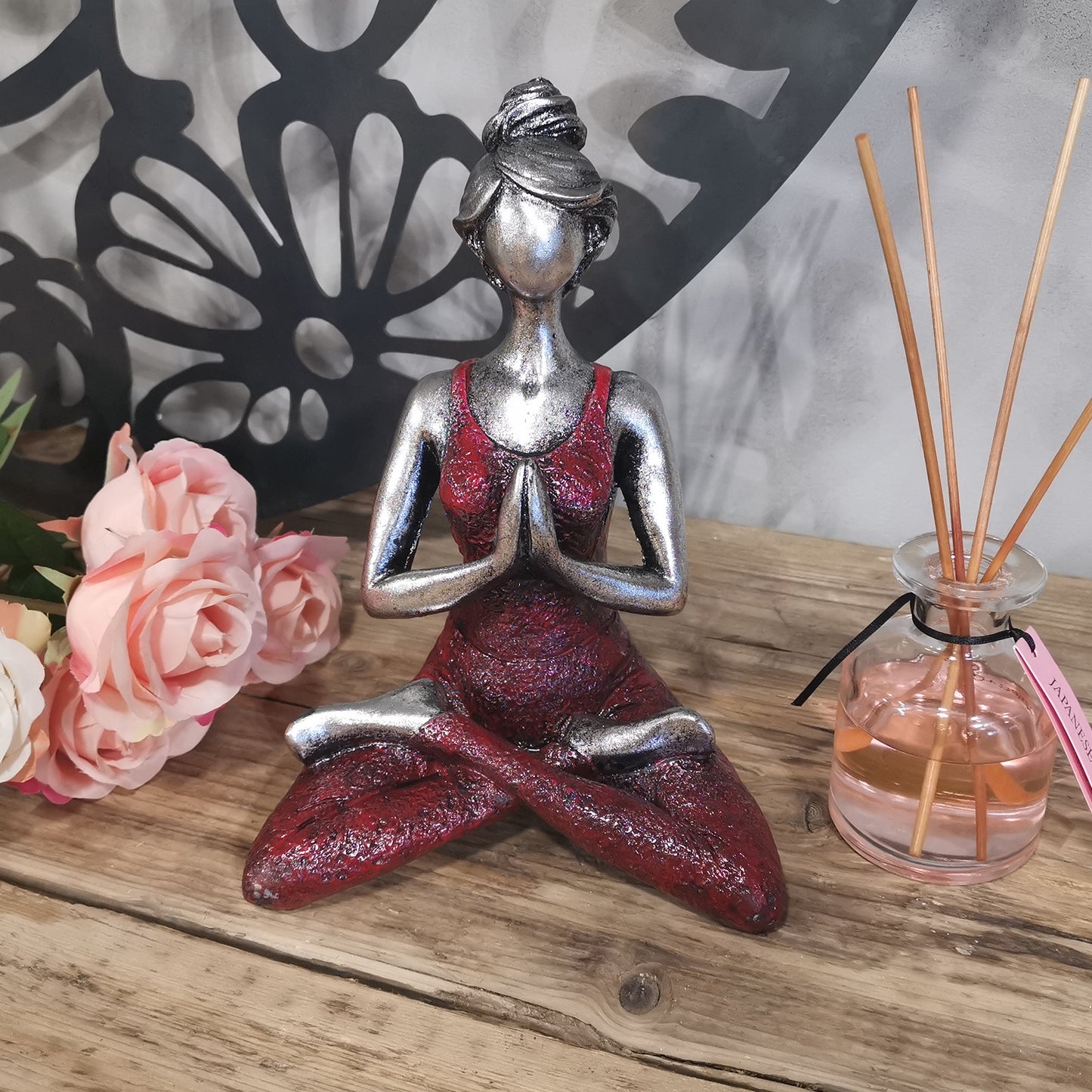 Yoga Lady Figure -  Silver & Bordeaux 24cm