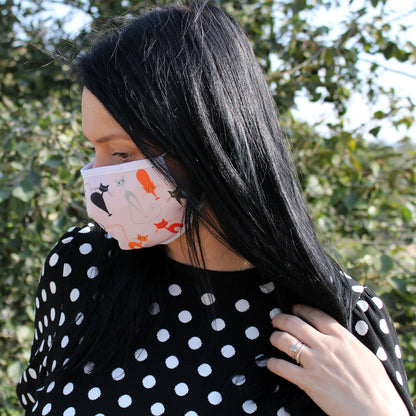 Reusable Fashion Face Covering - Pink Cats  (Adult)