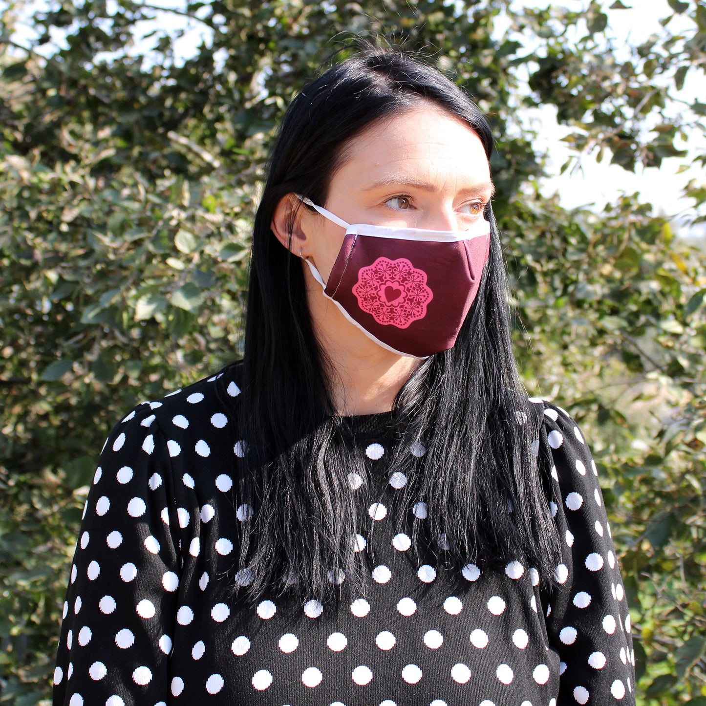 Reusable Fashion Face Covering - Red Mandala Heart  (Adult)