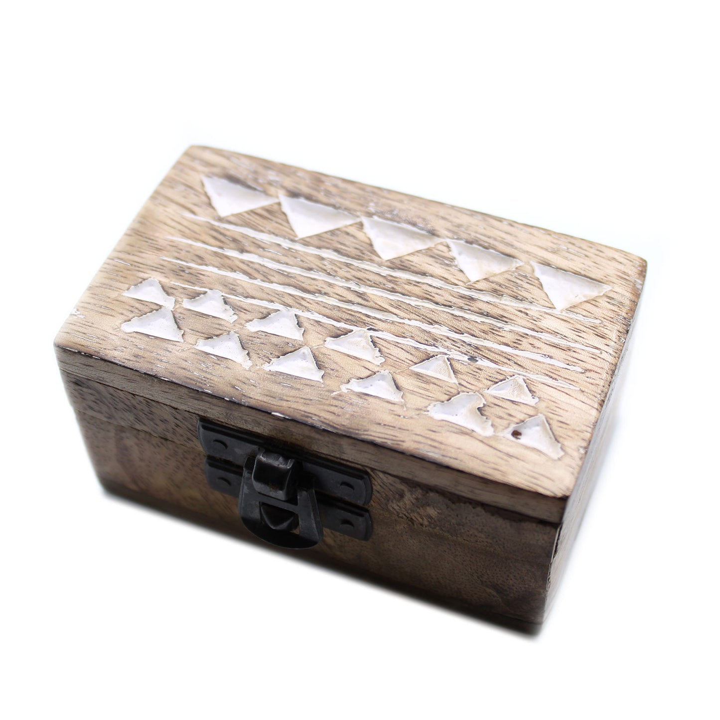 White Washed Wooden Box - 3x1.5 Pill Box Aztec Design