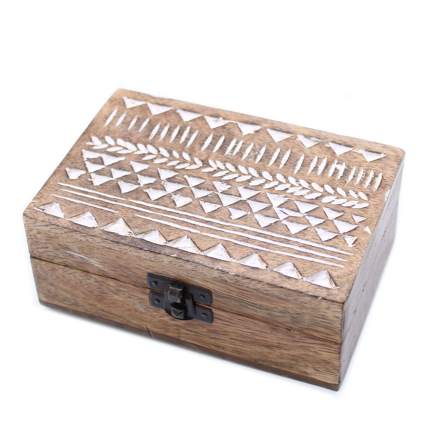 White Washed Wooden Box - 6x4 Aztec Design