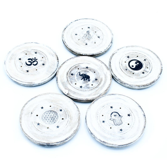 White Washed Incense Holder - Cone and Incense Disc