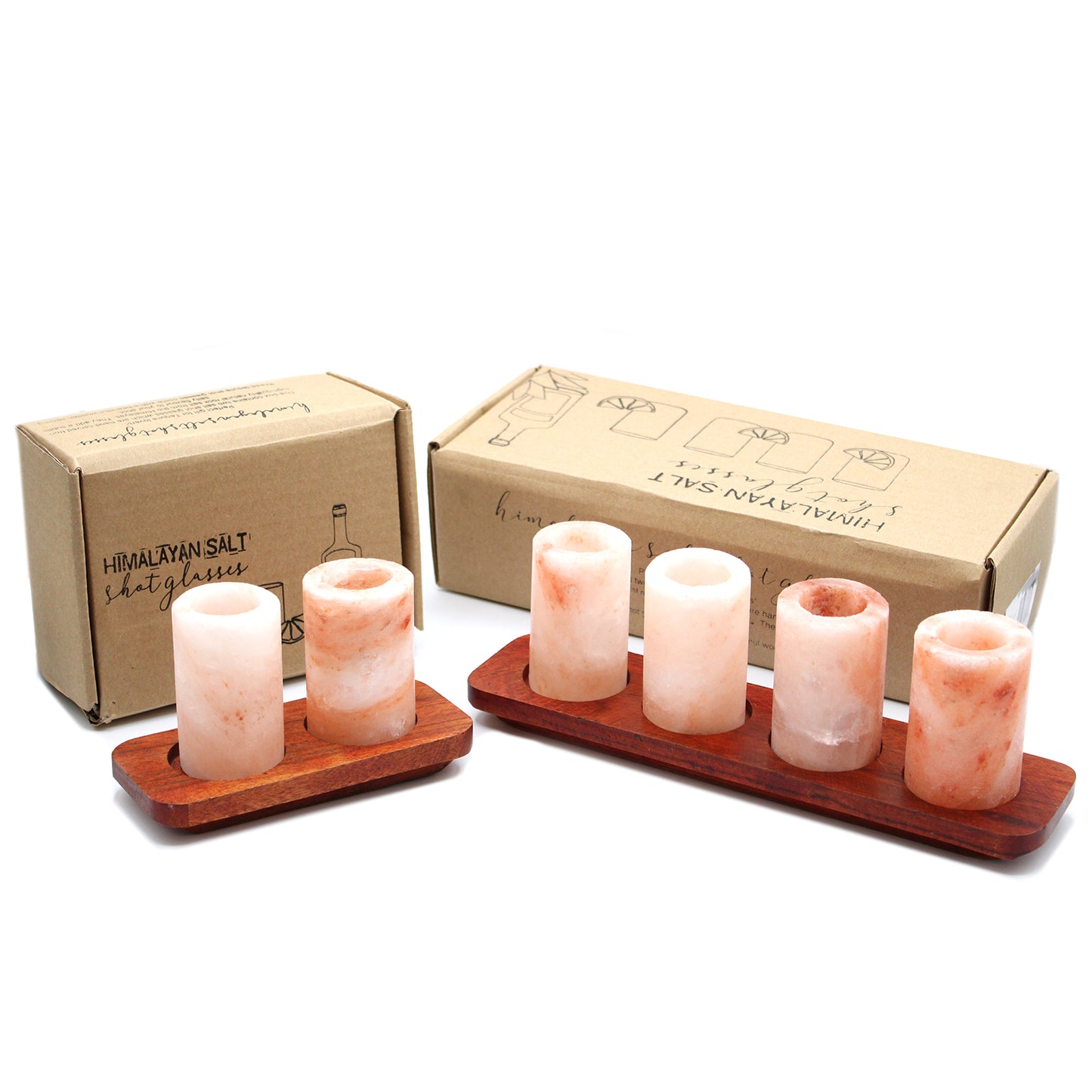 Set of 4 Himalayan Salt Shot Glasses & Wood Serving Stand