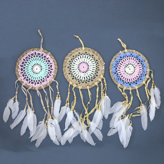 Pack of 6 Pastel Pink Macramé Dream Catcher 16cm (asst colours)