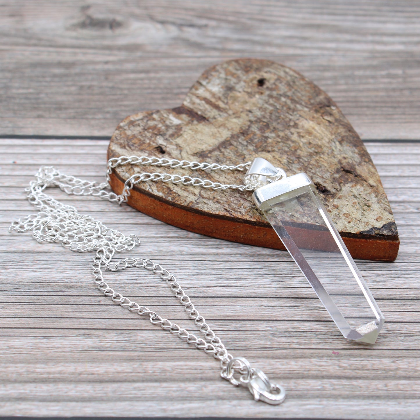 Gemstone Flat Pencil Pendant - Clear Quartz