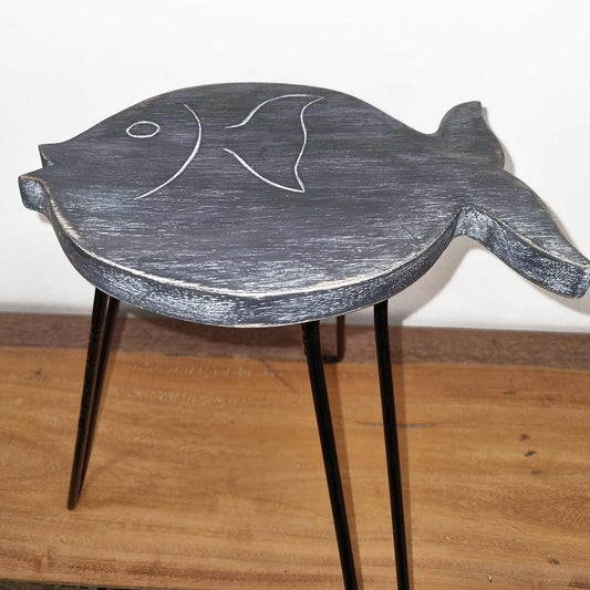 Albasia Wood Fish Plant Stand - Greywash