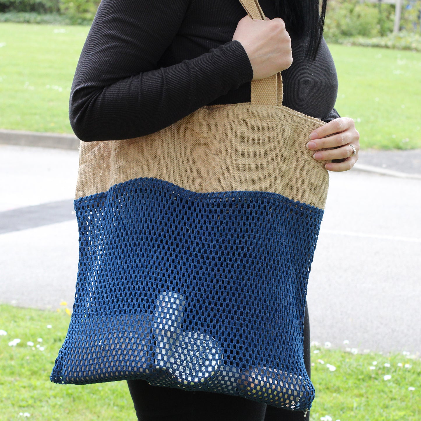 Pure Cotton Mesh Bag - Denim