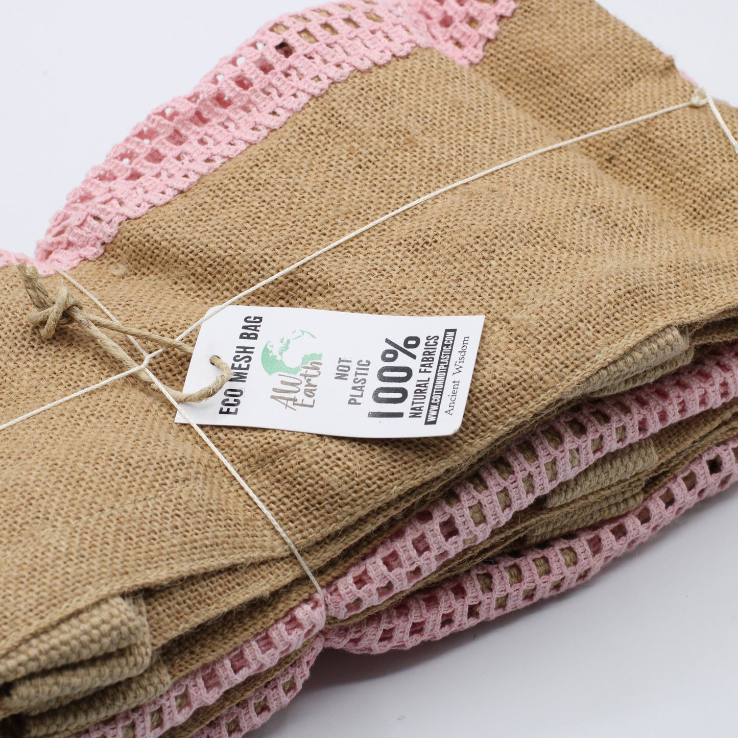 Pure Soft Jute and Cottong Mesh Bag - Rose