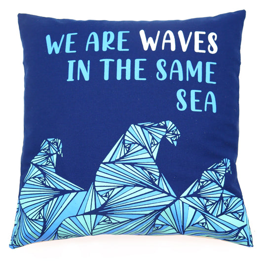 Printed Cotton Cushion Cover - We are Waves - Blue