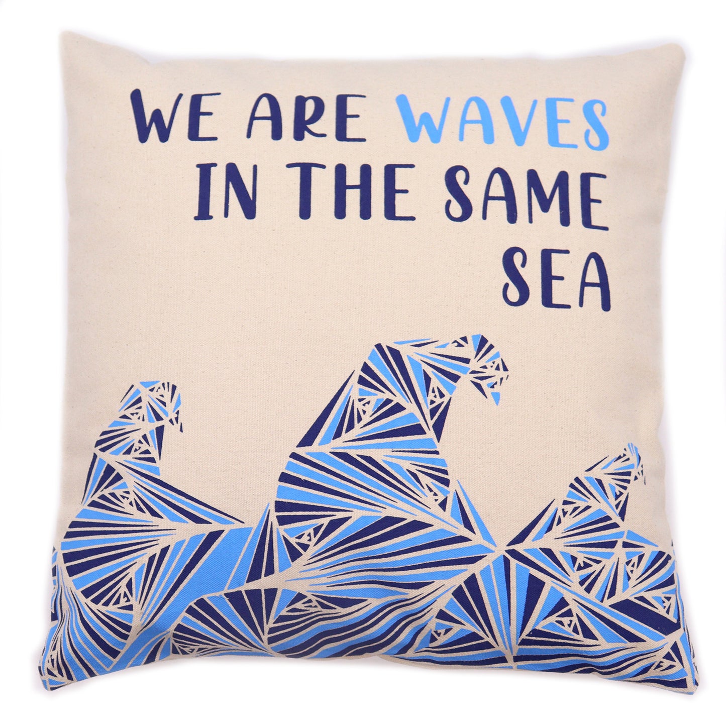 Printed Cotton Cushion Cover - We are Waves - Grey