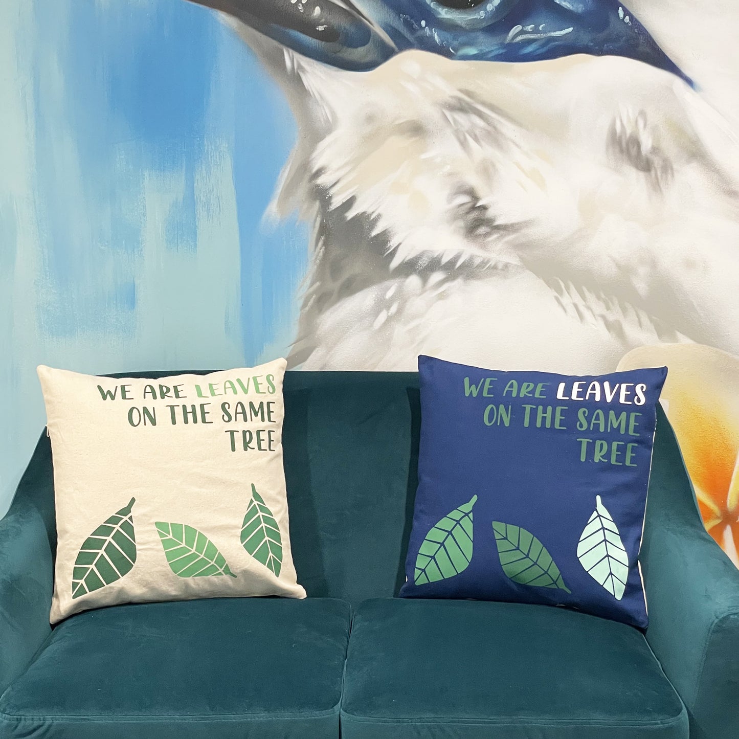 Printed Cotton Cushion Cover - We are Leaves - Natural