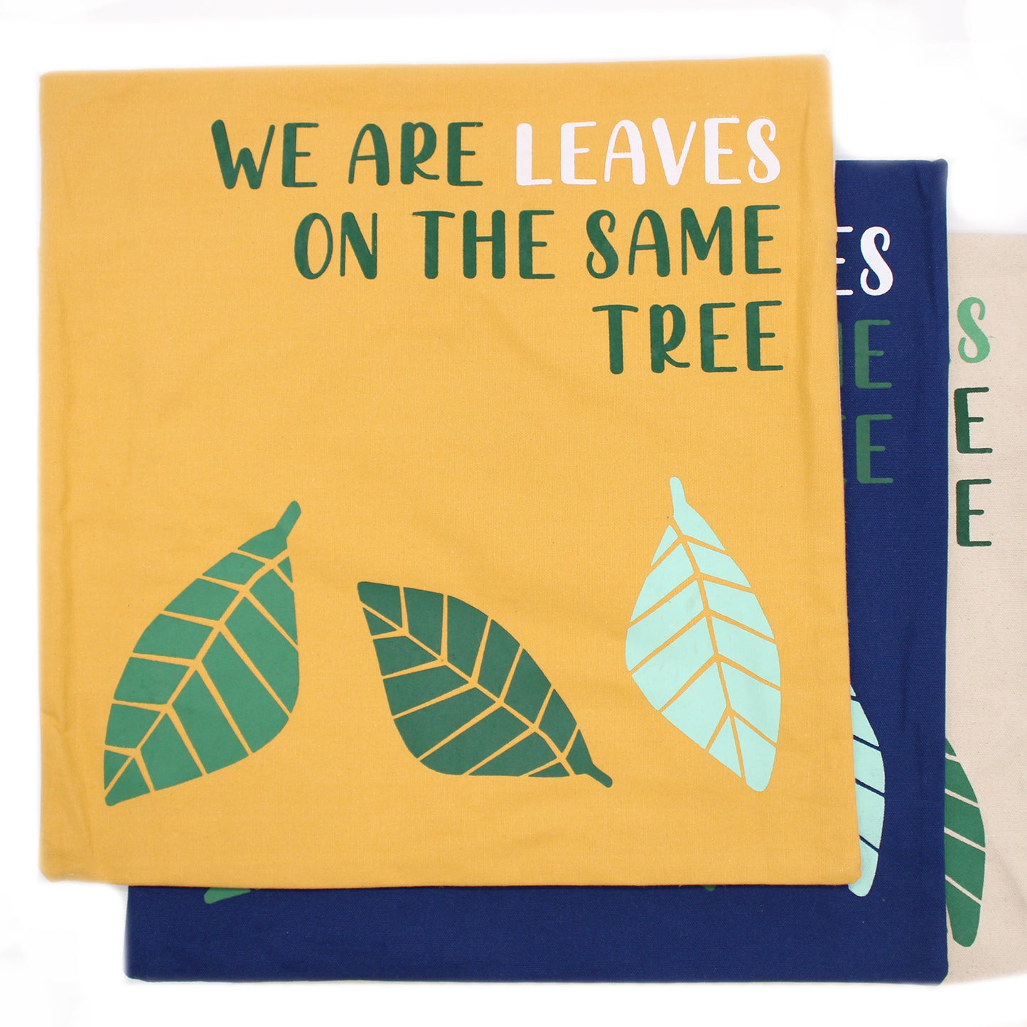 Printed Cotton Cushion Cover - We are Leaves - Yellow