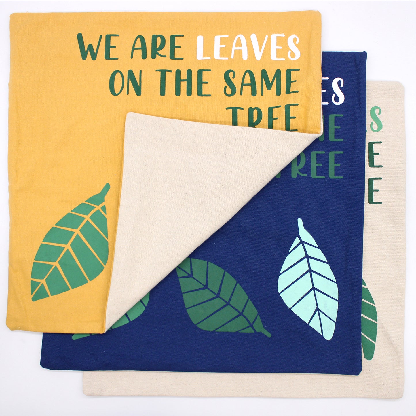 Printed Cotton Cushion Cover - We are Leaves - Natural