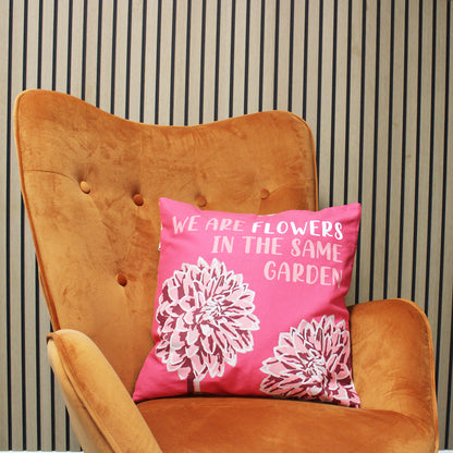 Printed Cotton Cushion Cover - We are Flowers - Natural