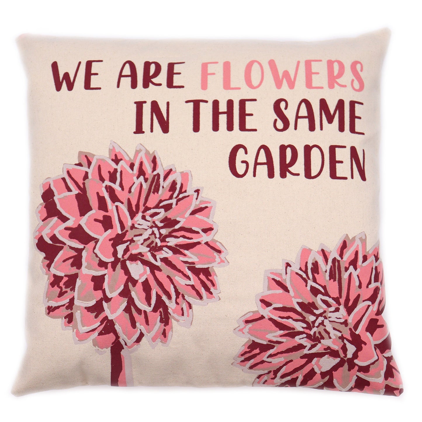 Printed Cotton Cushion Cover - We are Flowers - Olive