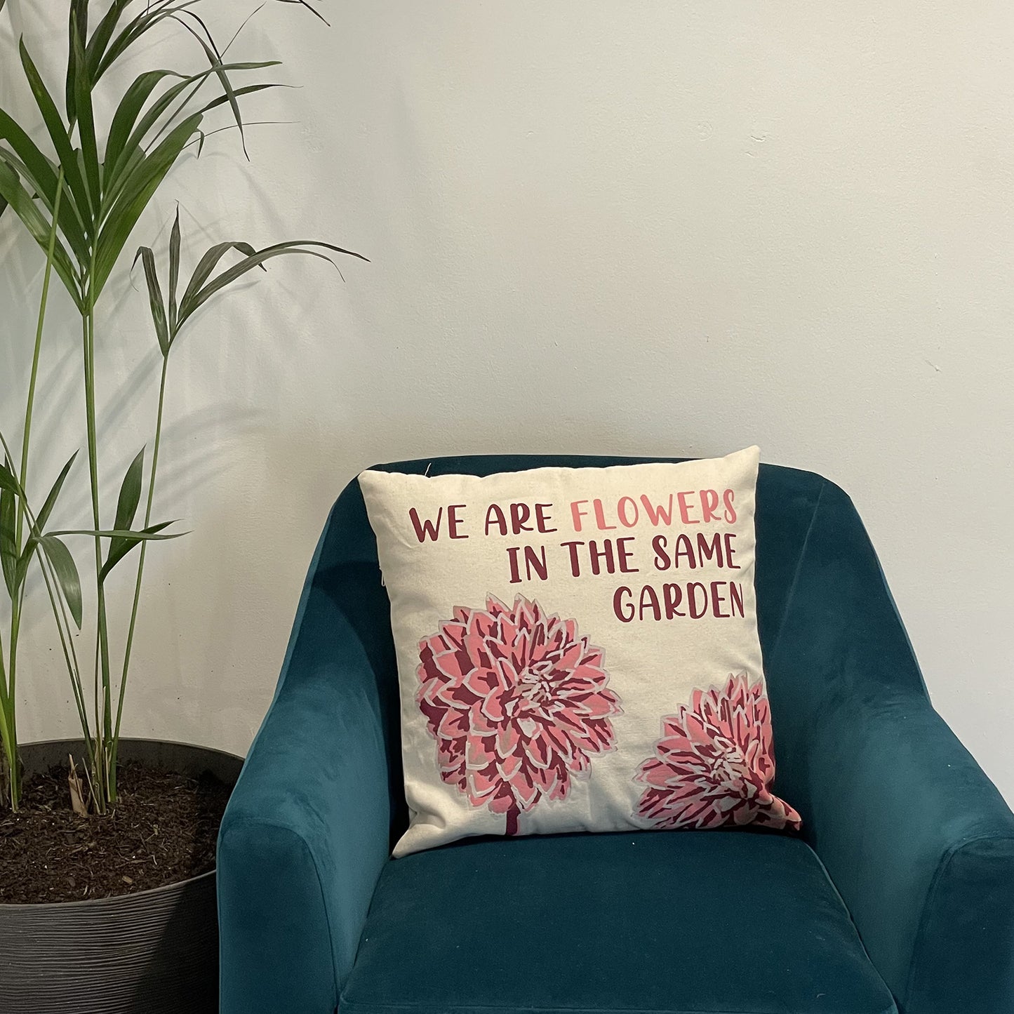 Printed Cotton Cushion Cover - We are Flowers - Olive