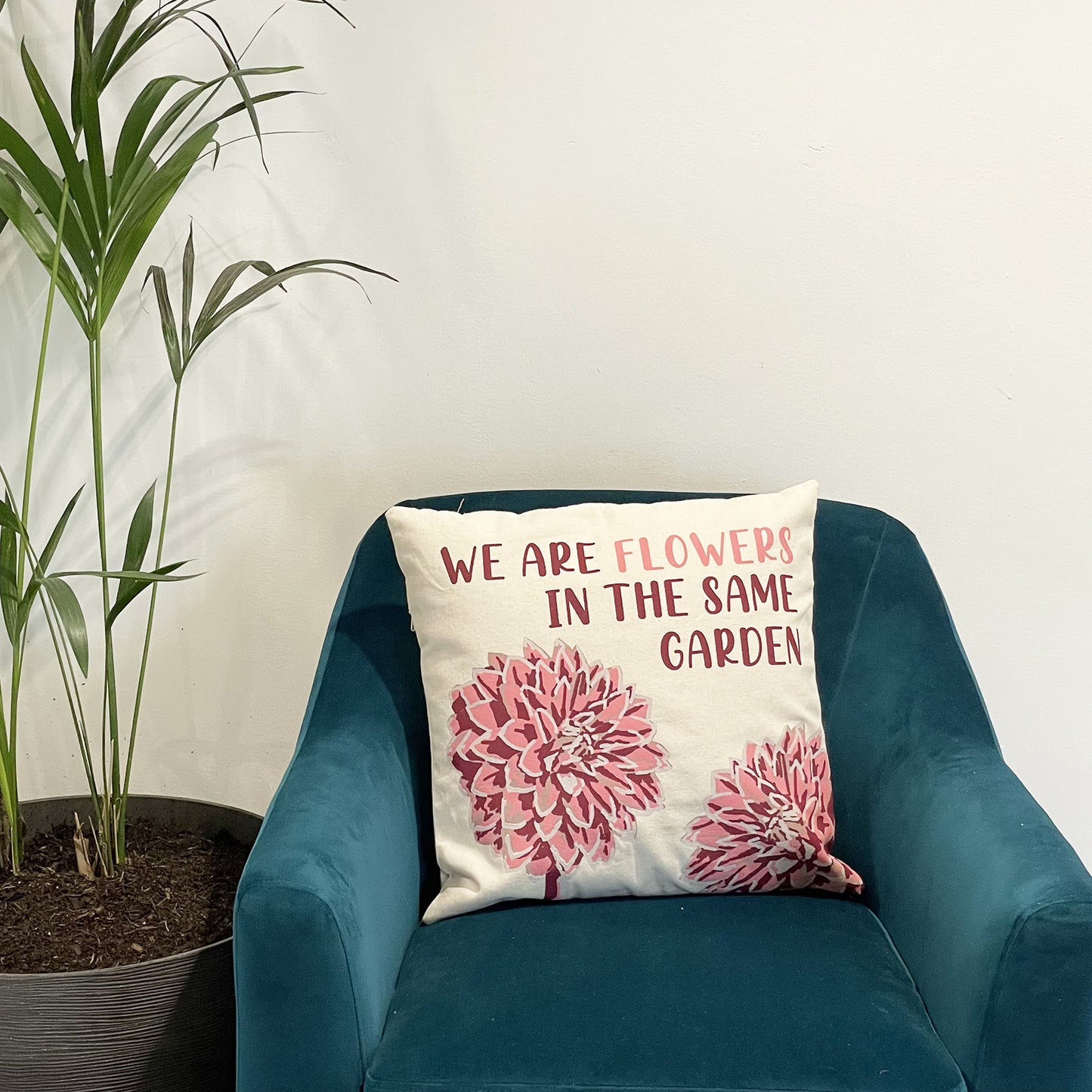 Printed Cotton Cushion Cover - We are Flowers - Olive