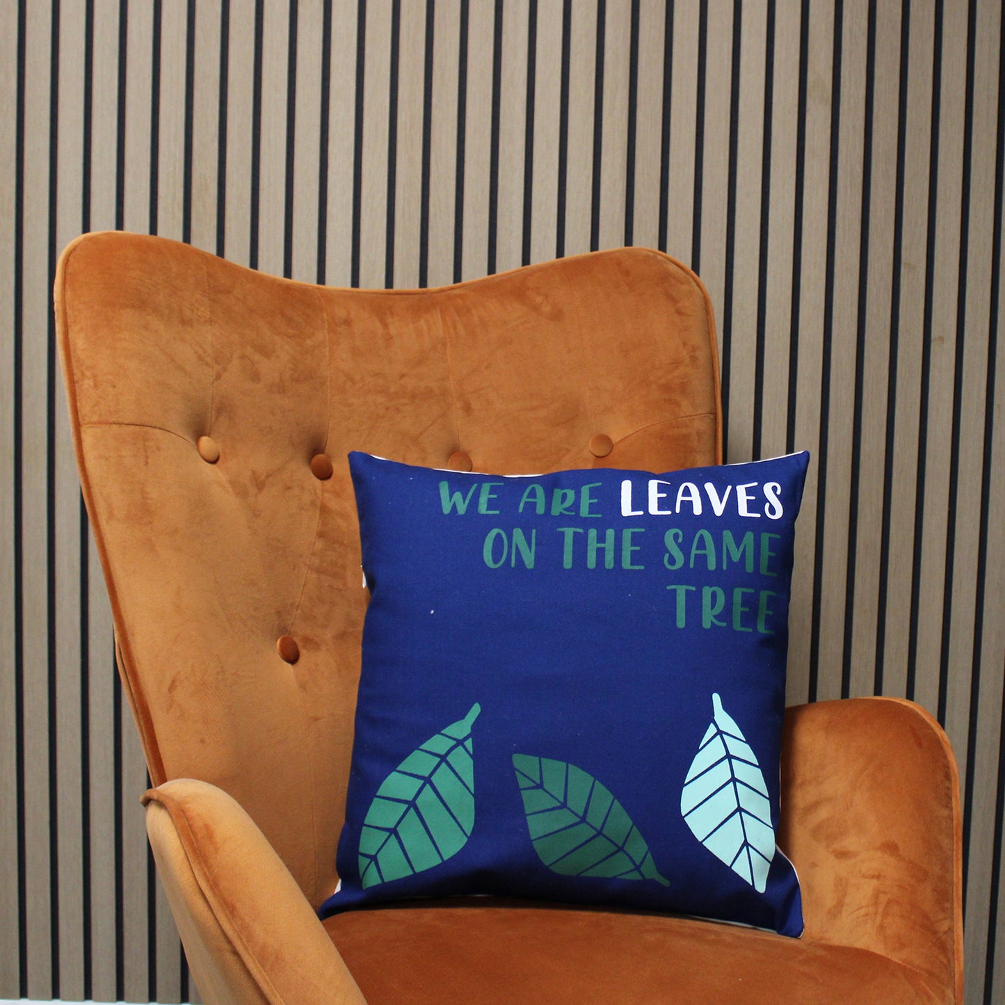 Printed Cotton Cushion Cover - We are Leaves - Yellow