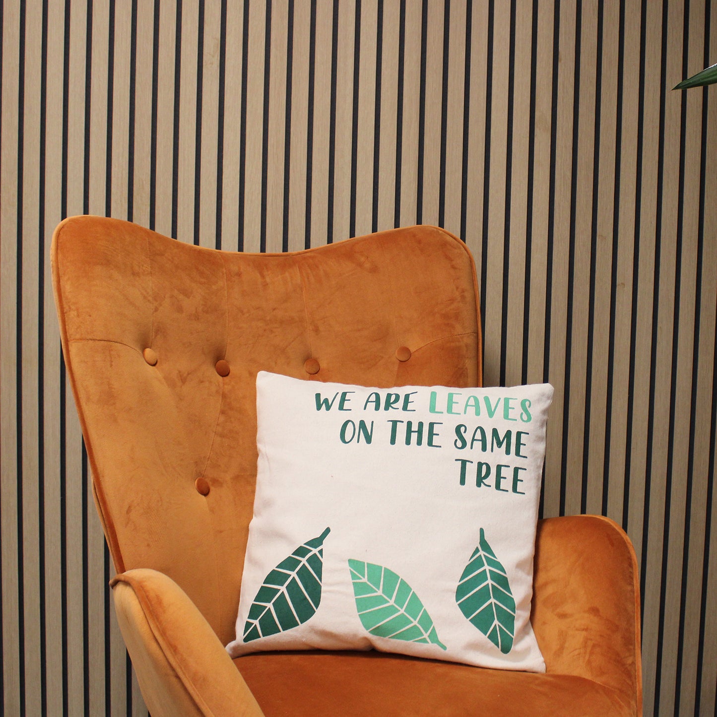 Printed Cotton Cushion Cover - We are Leaves - Natural