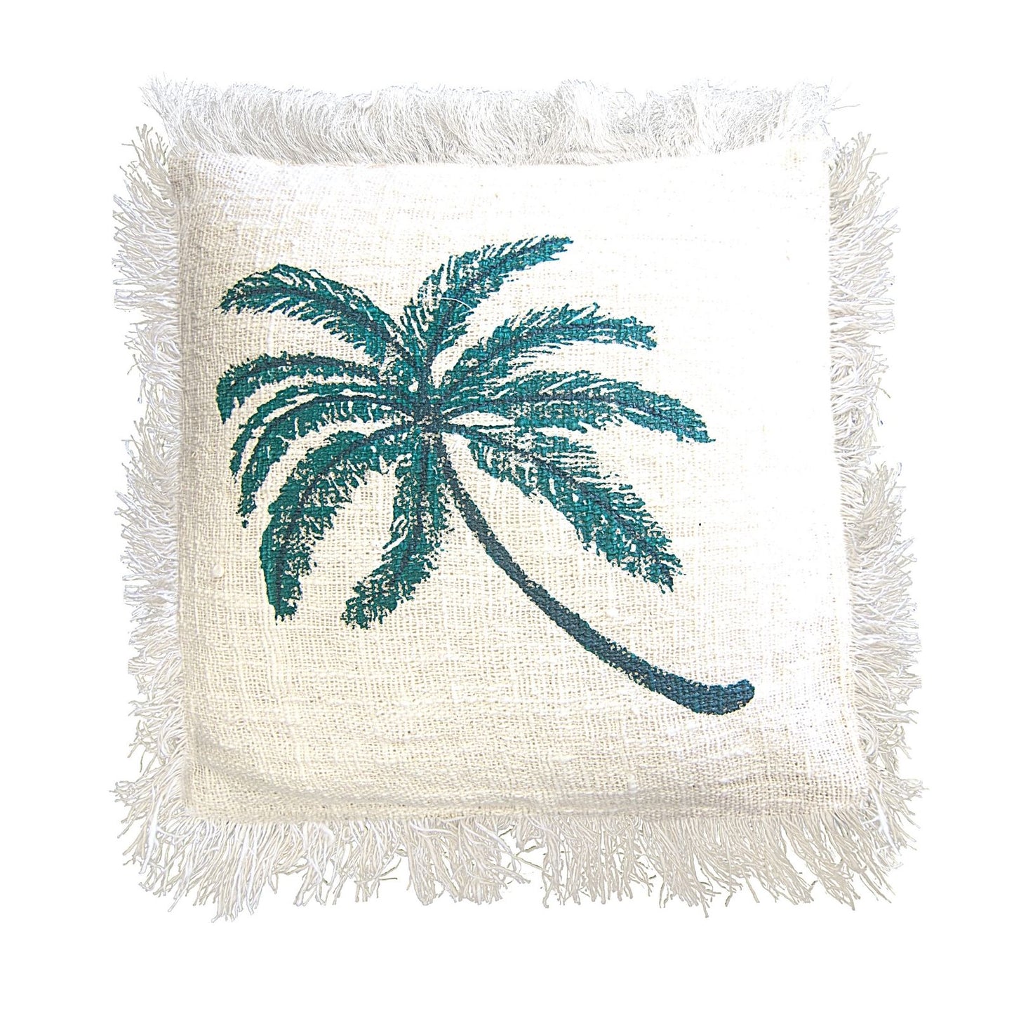 Linen Cushion 45 x 45 Palm Tree with Fringe