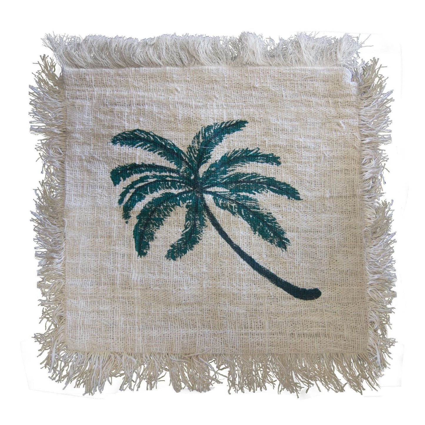 Linen Cushion 45 x 45 Palm Tree with Fringe