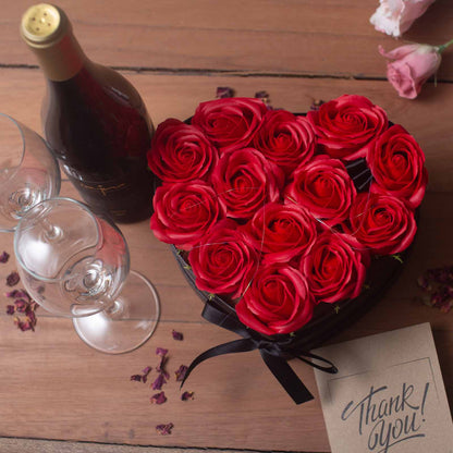 Soap Flower Gift Bouquet - 13 Pink Roses - Heart