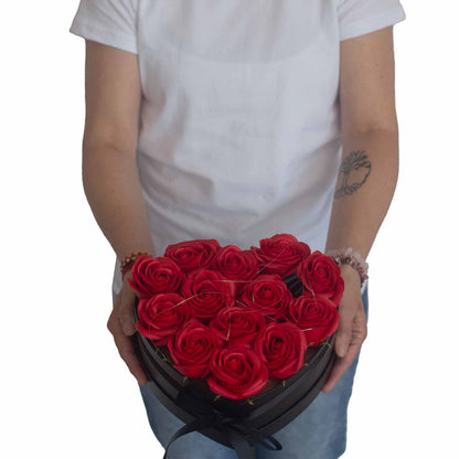 Soap Flower Gift Bouquet - 13 Pink Roses - Heart