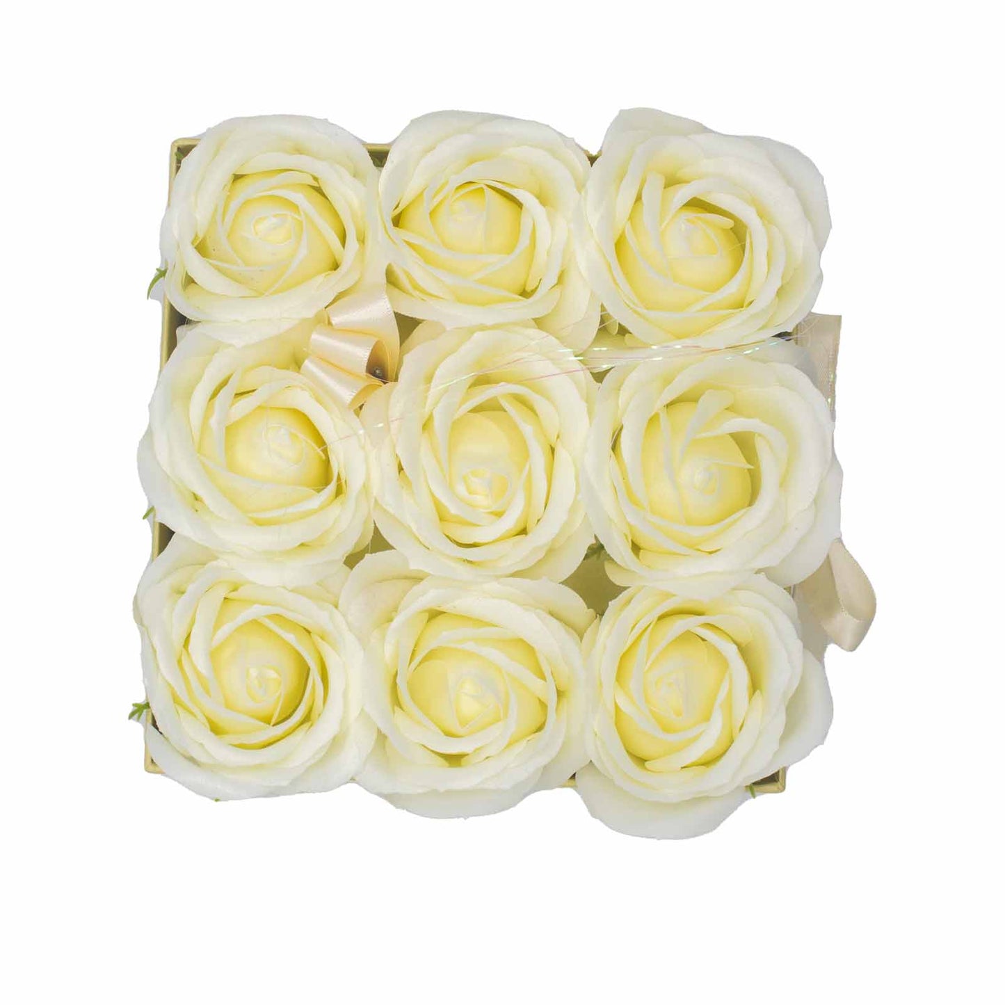 Soap Flower Gift Bouquet - 9 Cream Roses - Square