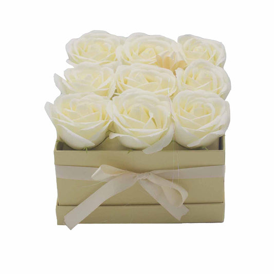 Soap Flower Gift Bouquet - 9 Cream Roses - Square