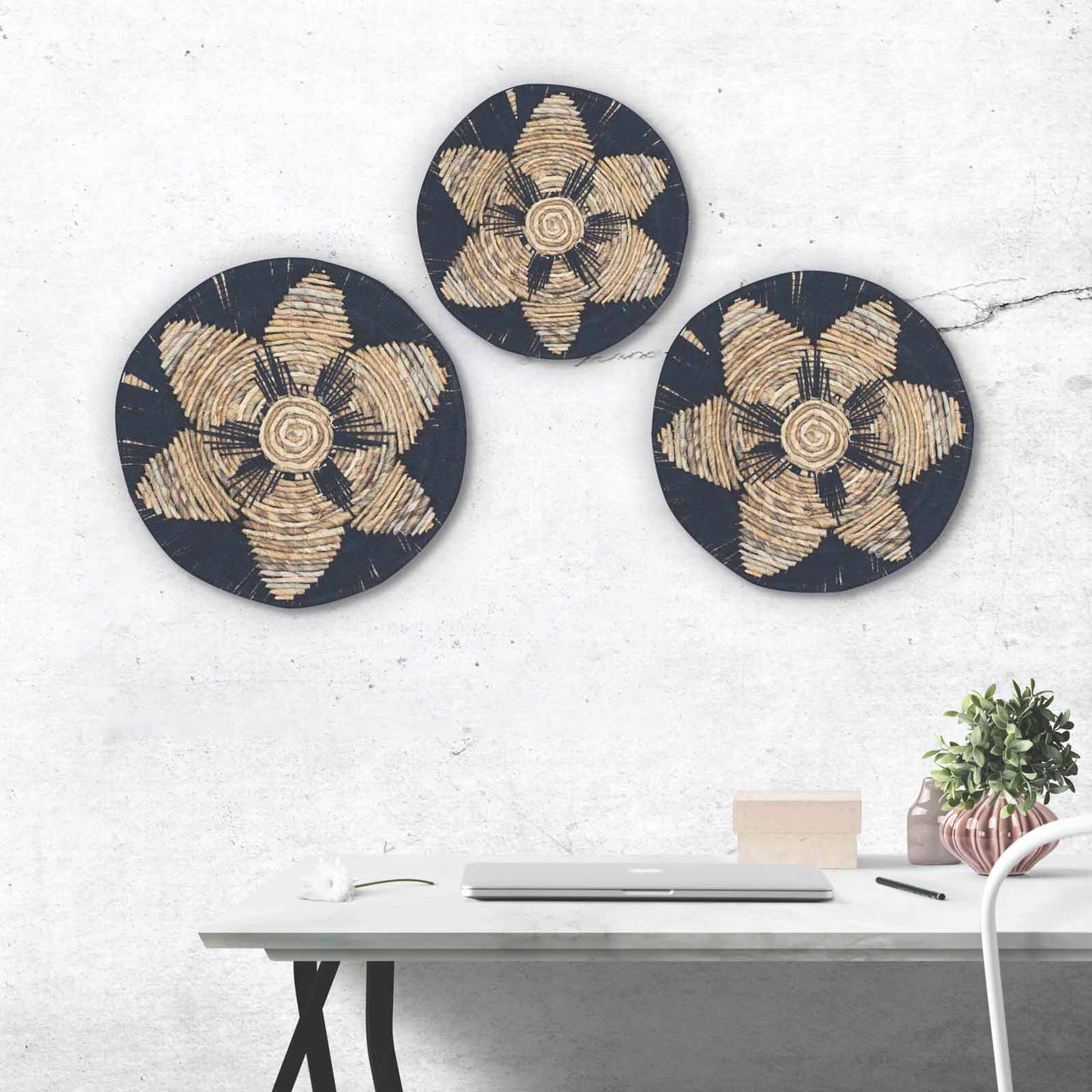 Set of Three Seagrass Bowls Wall Art - Black