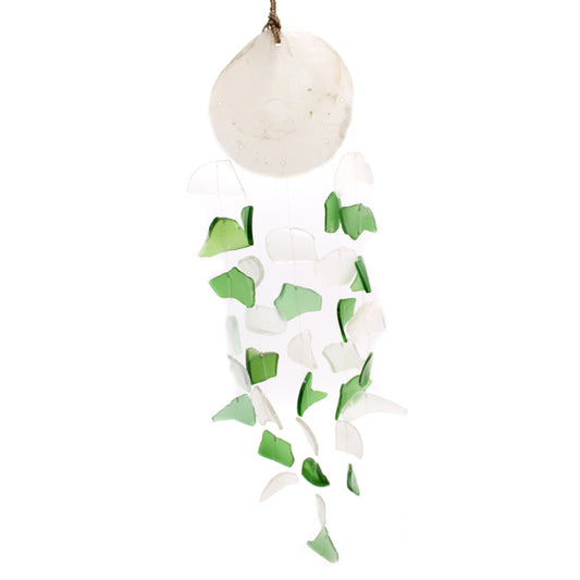 Copis & Glass Drop Windchime- Green & White Glass