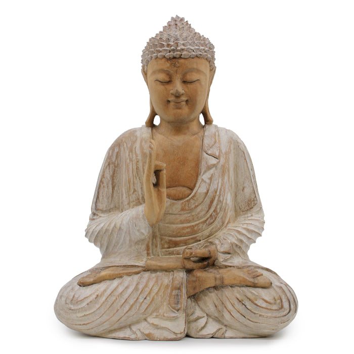 Hand Carved Buddha Statue - 40cm Teaching Transmission - Whitewash