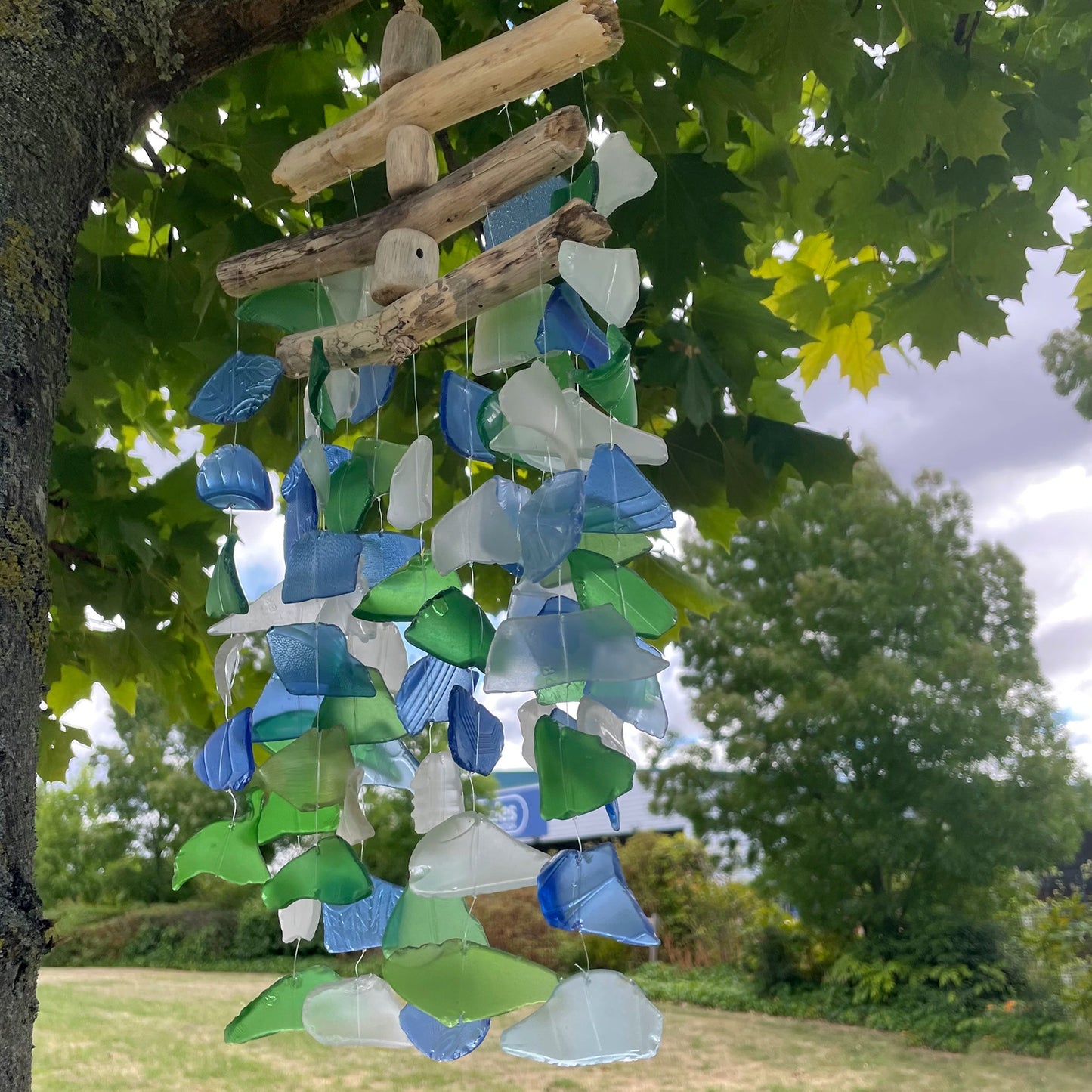 Three Stick Flexible Windchime - Green / White / Blue