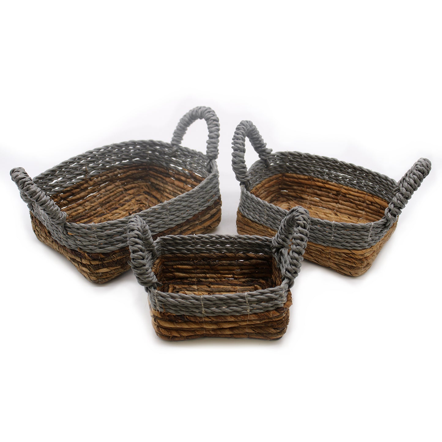 Banana Leaf & Abu-Abu Raffia Square Basket- Set of 3