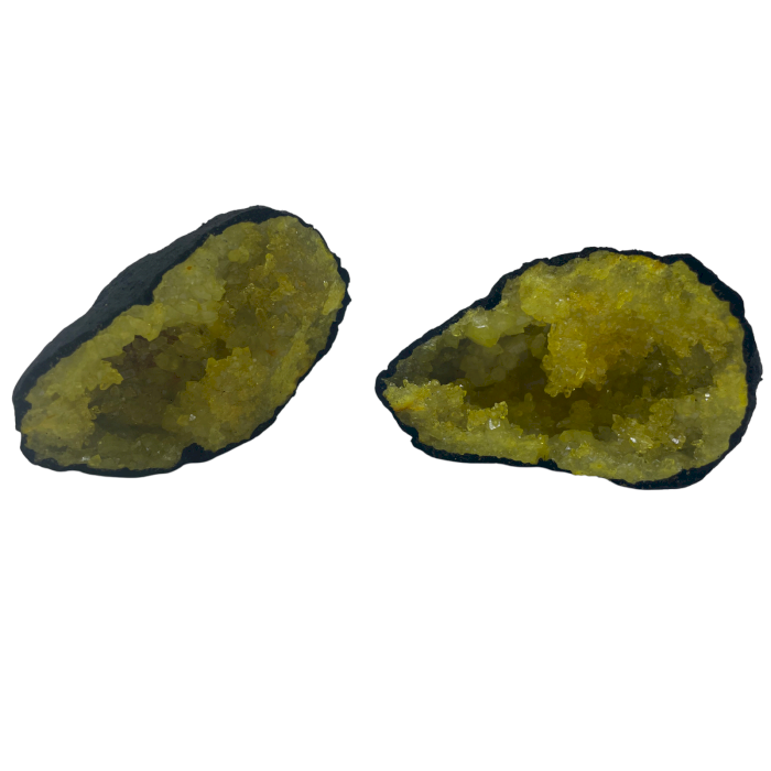 Coloured Calcite Geodes - Black Rock - Yellow