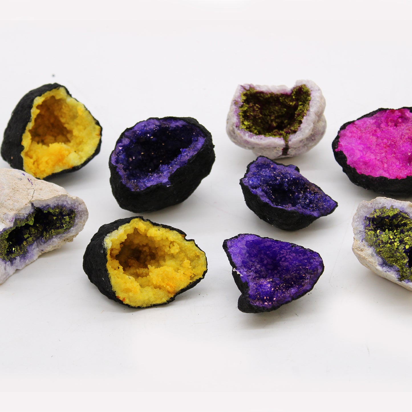 Coloured Calcite Geodes - Black Rock - Purple