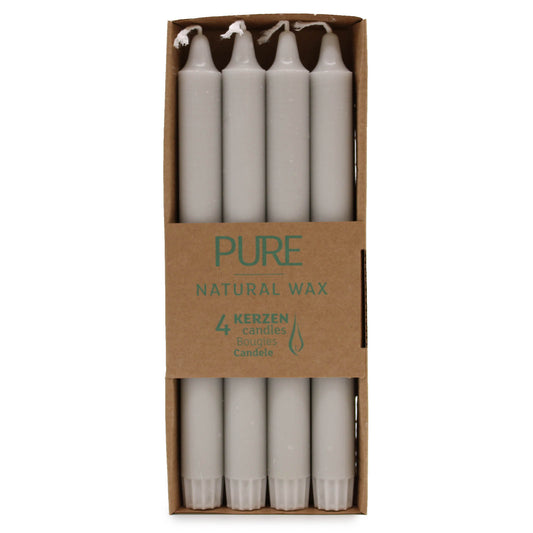 4 Pack Pure Natural Wax Dinner Candle 25x2.3 - Silver Grey