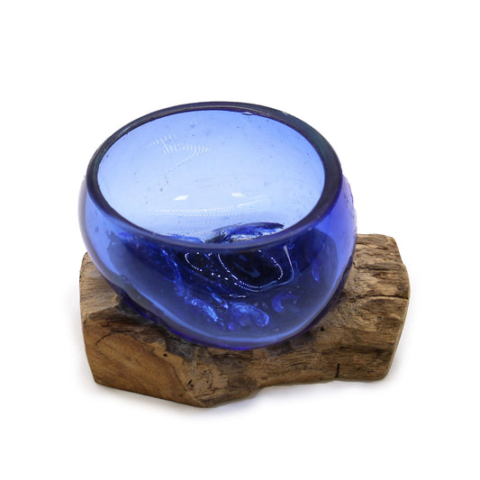 Molton Glass Mini Blue Bowl on Wood