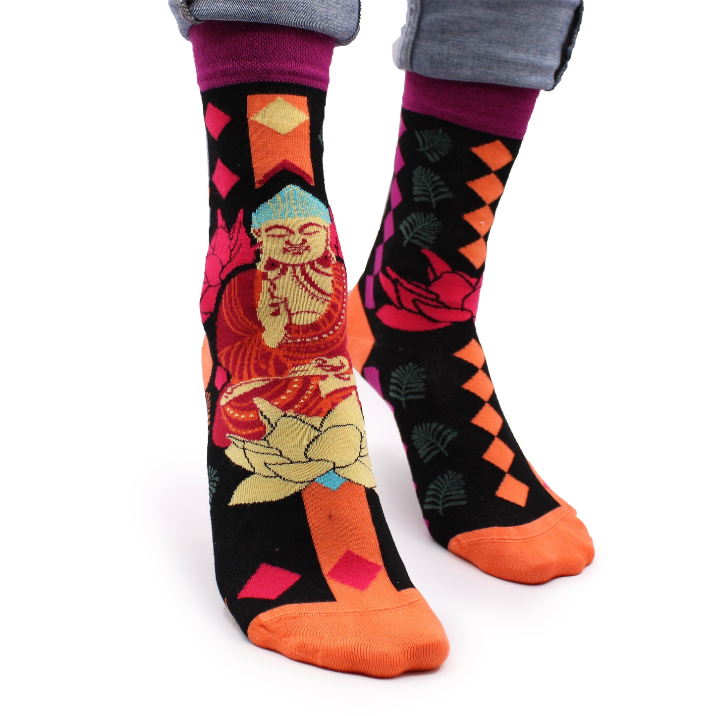 Bamboo Socks (41-46) - Pink Buddha & Lotus